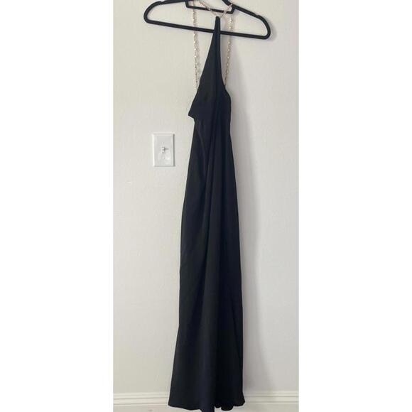 NWT Alexis Tribeca Black long Dress one shoulder gold chain SZ S $895 msrp - Picture 4 of 9